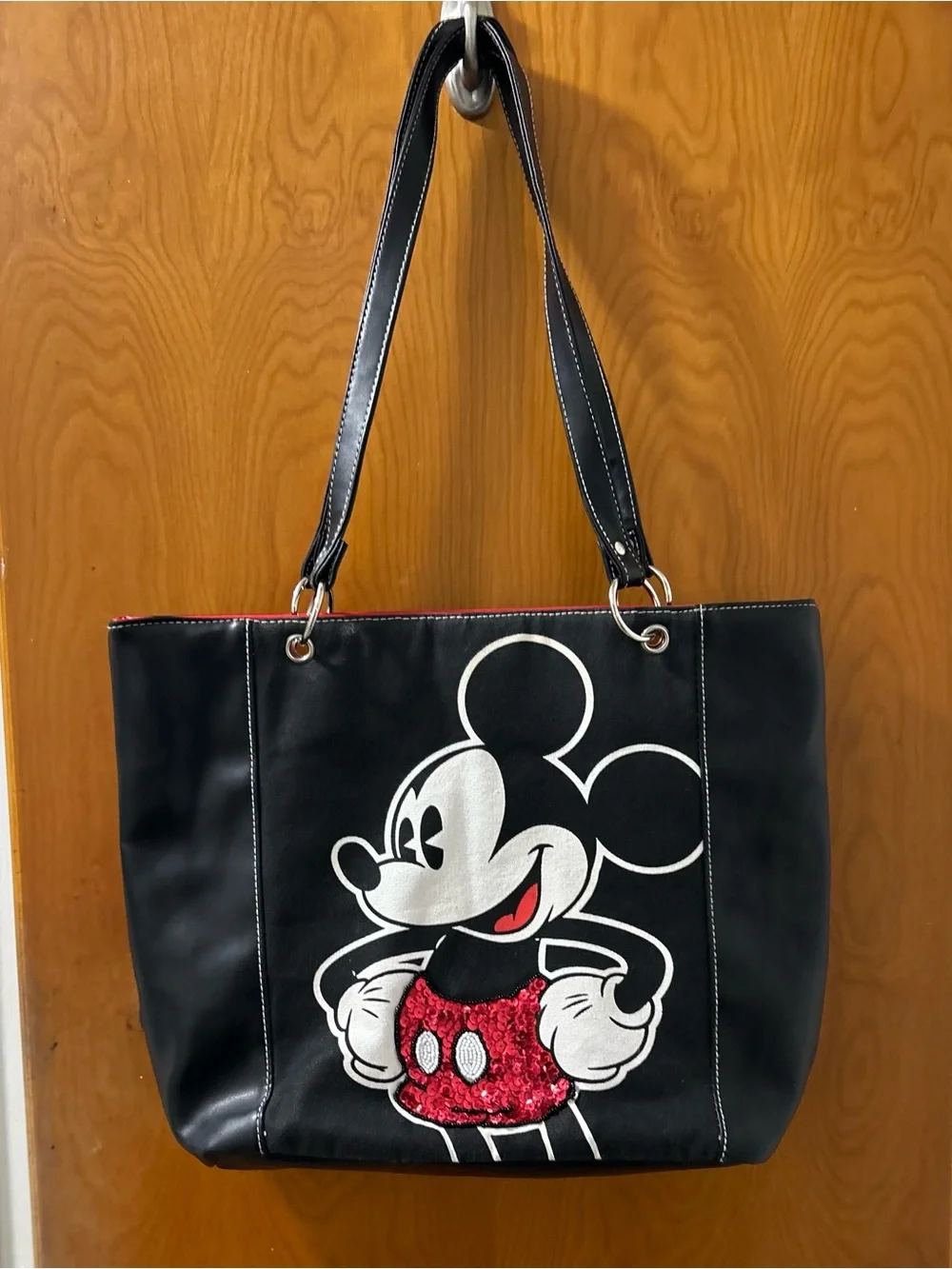 Disney Black Tote Bag with Red Sequin Mickey